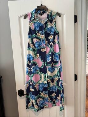 magari linen dress MAGARI Linen Blend Floral Shirt Dress With Belt in Black-Red sz M